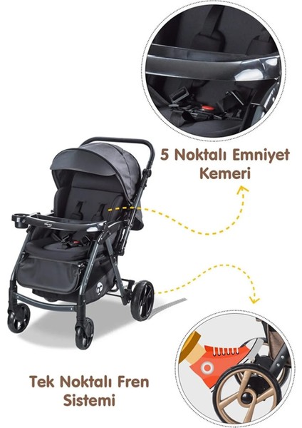 Baby Care Combo Maxi Pro Çift Yönlü Bebek Arabası Siyah