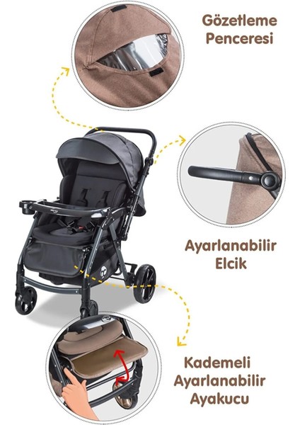 Baby Care Combo Maxi Pro Çift Yönlü Bebek Arabası Siyah