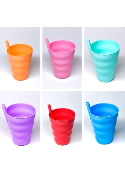 6 Adet Renkli Pipetli Plastik Bardak Pipetli Bardak Pipet Bardak