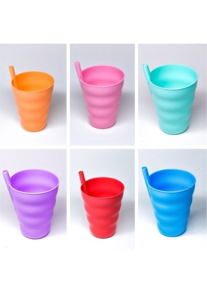 6 Adet Renkli Pipetli Plastik Bardak Pipetli Bardak Pipet Bardak