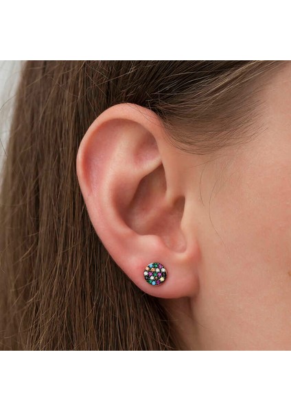 ​Gümüş Mix Taşlı Daire Küpe fiyatları