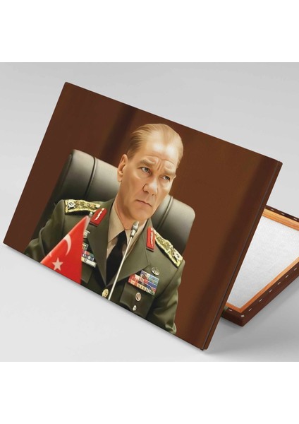 Gazi Mustafa Kemal Atatürk Üniformalı Yapay Zeka Ile Günümüzdeki Hali Dekor Kanvas Tablo