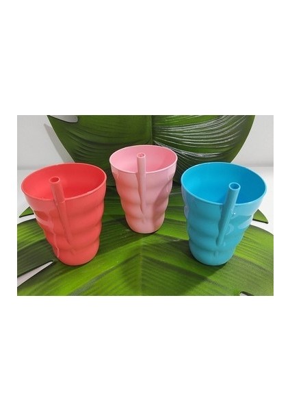 6 Adet Renkli Pipetli Plastik Bardak Pipetli Bardak Pipet Bardak