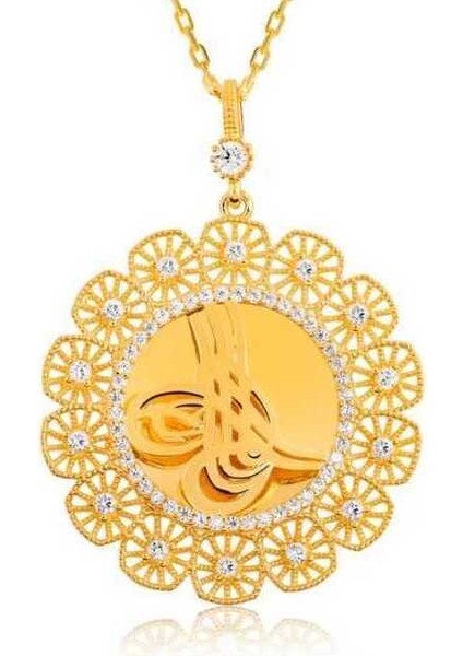 Gümüş Tuğralı Altın Kaplama Kadın Kolye