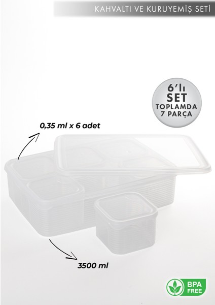 Aes Home Sızdırmaz Kapaklı Kahvaltı ve Çerez Saklama Kabı Seti 6+1 Parça Şeffaf