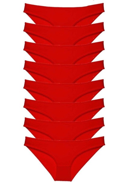 8 Adet Süper Eko Set Likralı Kadın Slip Külot Kırmızı