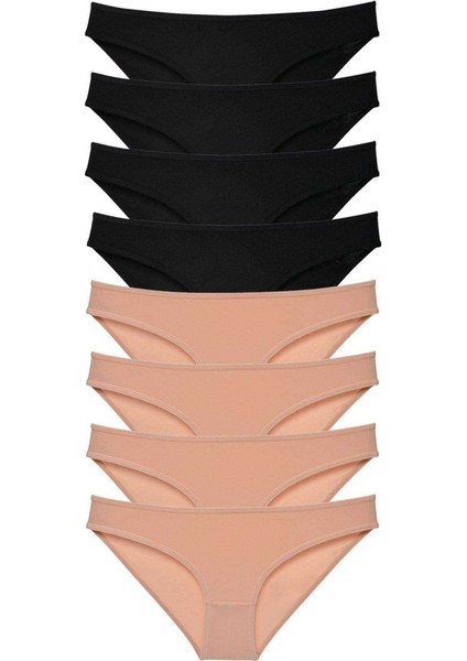 8 adet Süper Eko Set Likralı Kadın Slip Külot Siyah Ten