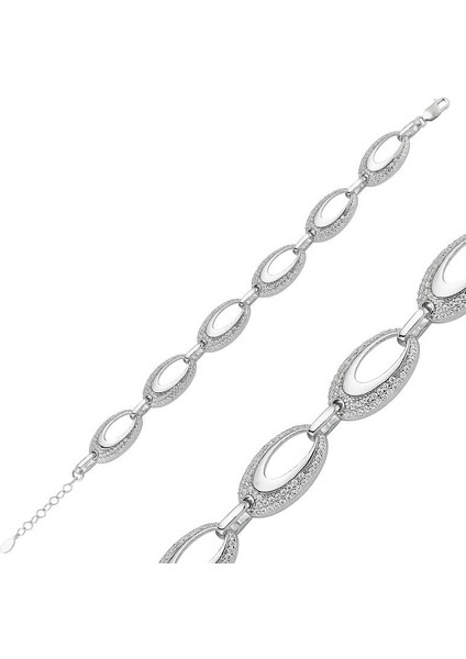 Gümüş Taşlı Oval Bayan Bileklik