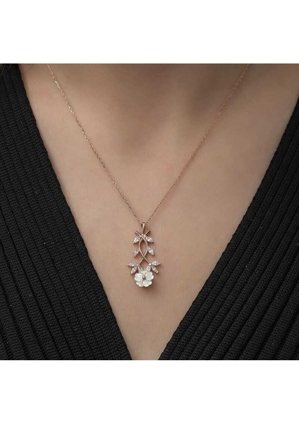 Gümüş Rose Beyaz Bahar Çiçeği Kolye modelleri
