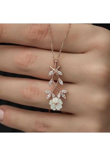Gümüş Rose Beyaz Bahar Çiçeği Kolye fırsatları