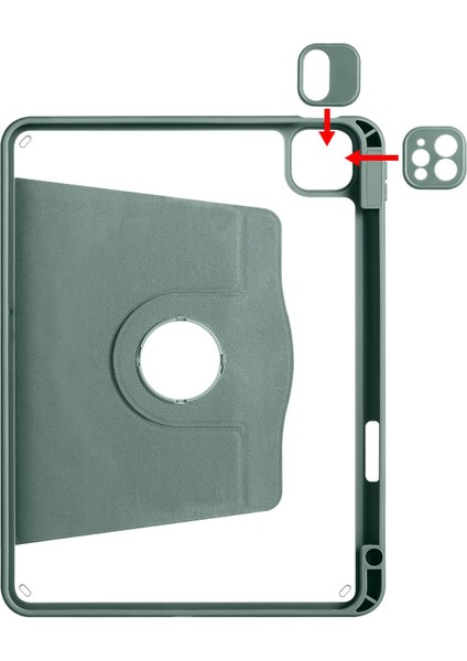 iPad Pro 11 2022 M2 Uyumlu Kılıf 360 Dönebilen Kalem Bölmeli Yatay Dikey Standlı Akıllı Kapak