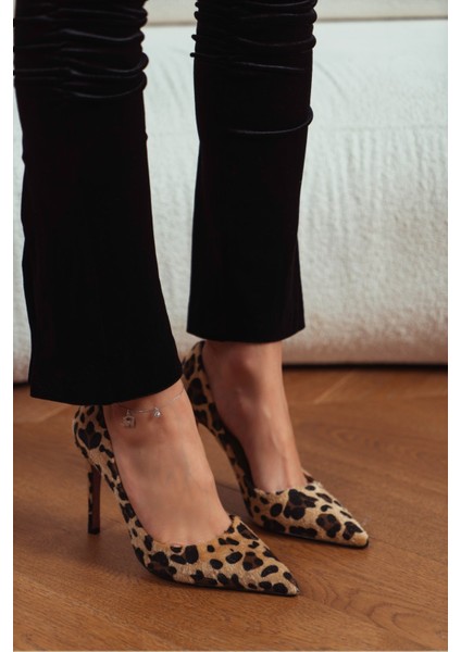 Vanessa Leopar Süet Sivri Burun Kadın Stiletto