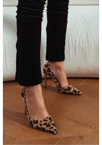 Vanessa Leopar Süet Sivri Burun Kadın Stiletto