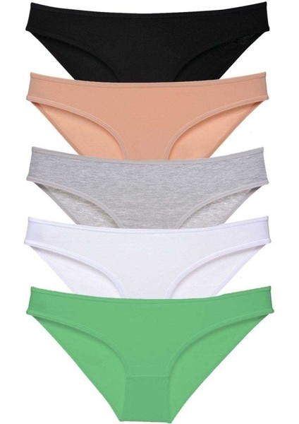 5 adet Süper Eko Set Likralı Kadın Slip Külot Siyah Ten Gri Beyaz Yeşil