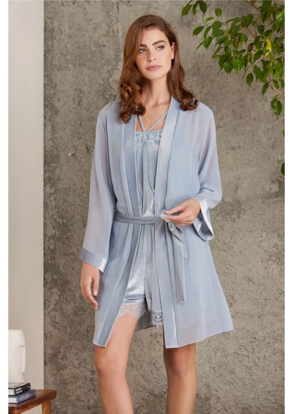 4800 Kadın Dantelli Kadife Tulum Sabahlık Takım-Mist