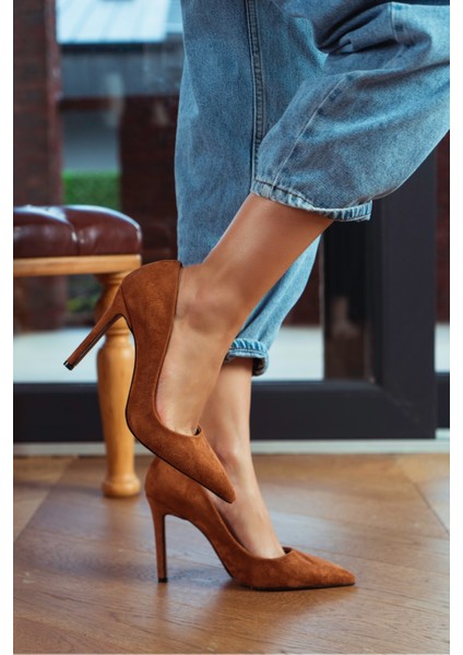 Vanessa Kahve Süet Sivri Burun Kadın Stiletto