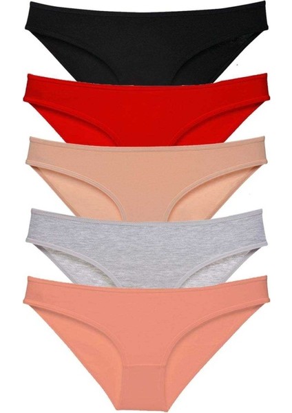 5 adet Süper Eko Set Likralı Kadın Slip Külot Siyah Kırmızı Ten Gri Pudra