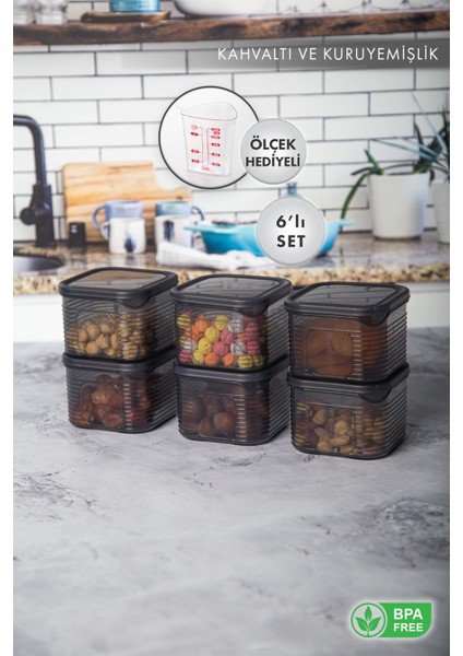 Aes Home Erzak Saklama Kabı Sızdırmaz Kapak 6'lı Set Füme