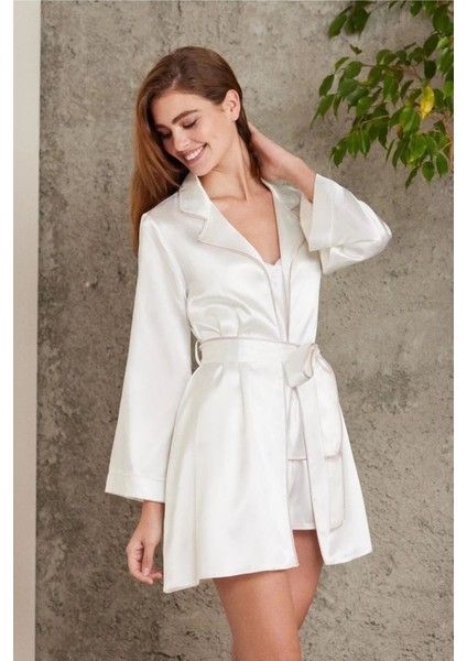 Pierre Cardin 7200 Kadın Saten 4'lü Çeyiz Seti-Ekru