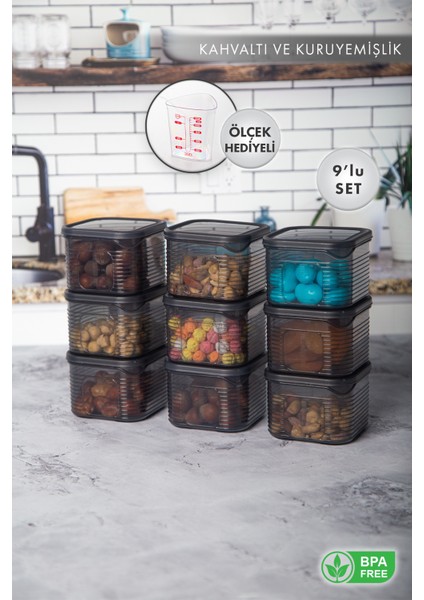 Aes Home Erzak Saklama Kabı Sızdırmaz Kapak 9'lu Set Füme