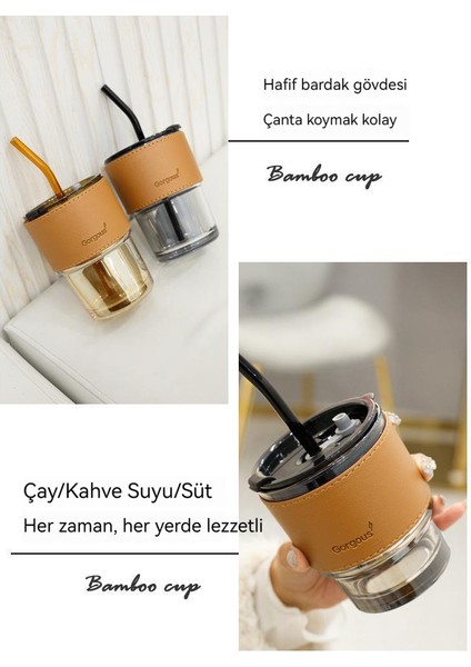 Deri Kılıf Kapaklı Taşınabilir Isıya Dayanıklı Yalıtımlı Kahve Içecek Bardağı (Yurt Dışından)