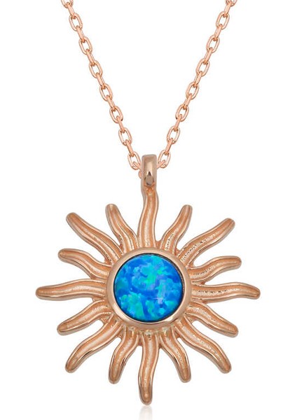 ​Gümüş Rose Mavi Opal Taşlı Güneş Kadın Kolye