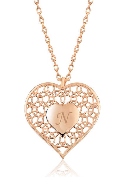 ​Gümüş Rose Kişiye Özel Kalbin Içinde Kalp Bayan Kolye