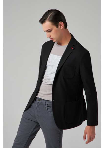 Slim Fit Siyah Armürlü Kumaş Ceket 8EC04KV45464M