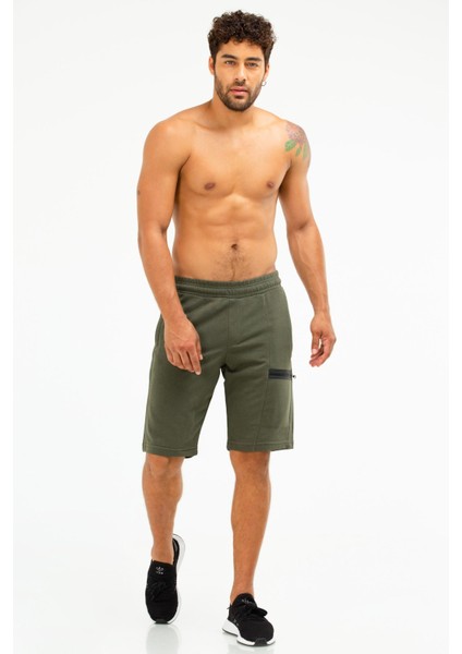 Haki Regular Fit Düz Pamuklu Yandan Cep Erkek Şort - XE0147