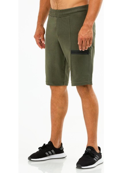 Haki Regular Fit Düz Pamuklu Yandan Cep Erkek Şort - XE0147