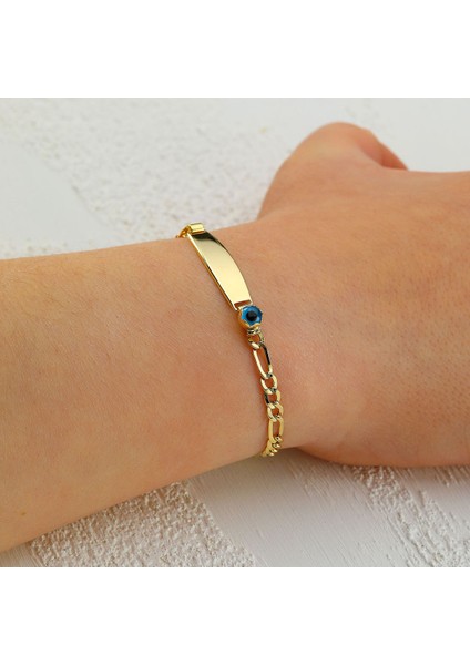 Çocuk 14 Ayar Altın Nazar Göz Taşlı Künye Bileklik fiyatları