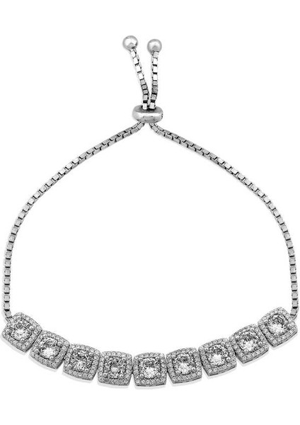 Gümüş Kare Baget Taşlı Asansörlü Bileklik