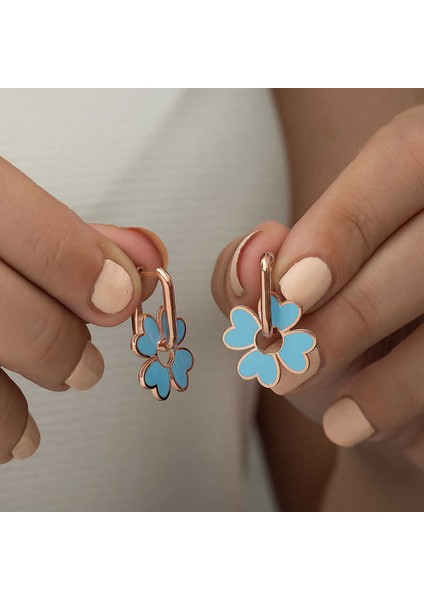 ​Gümüş Fosforlu Mavi Yonca Küpe fiyatları