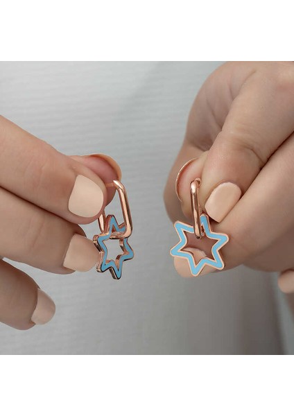 Gümüş Fosforlu Mavi Yıldız Küpe modelleri