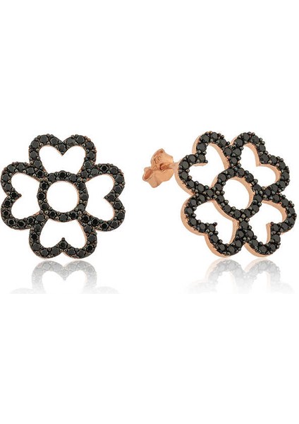 ​Gümüş Kalp Yapraklı Çiçek Küpe