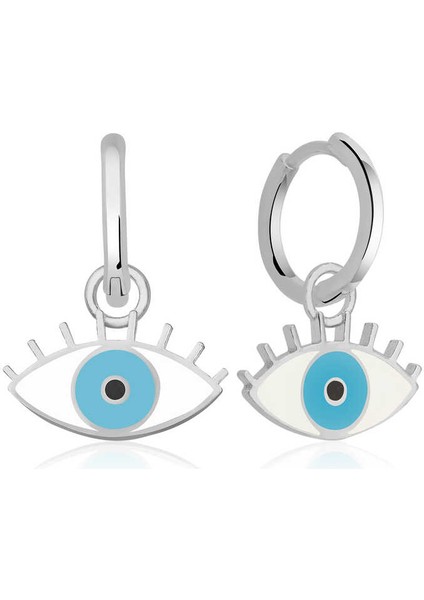 ​Gümüş Fosforlu Mavi Göz Küpe