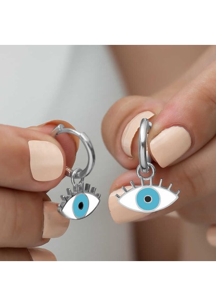 ​Gümüş Fosforlu Mavi Göz Küpe modelleri