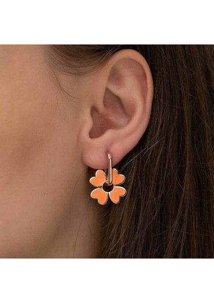 ​Gümüş Fosforlu Turuncu Yonca Küpe fiyatları