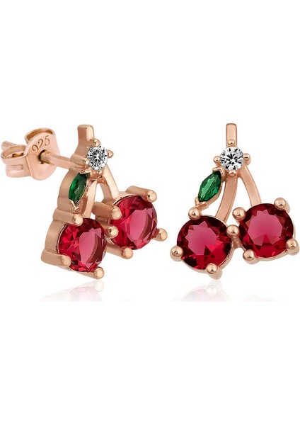 Gümüş Kiraz Figürlü Meyve Çivi Küpe