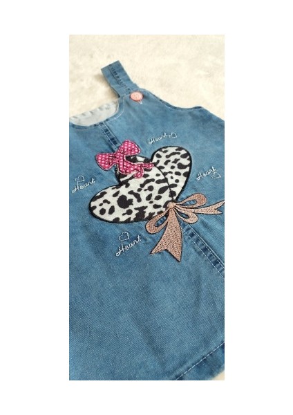 Kız Bebek Çocuk Kalp Kot Jile Zebra Desen ve Fiyonk Detaylı Jean Salopet Denim Elbise modelleri