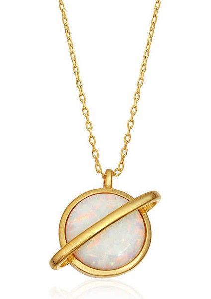 Gümüş Gold Opal Taşlı Gezegen Bayan Kolye