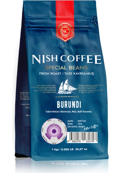 Filtre Kahve Nish Özel Seri Burundi 1 Kg Çekirdek Kahve