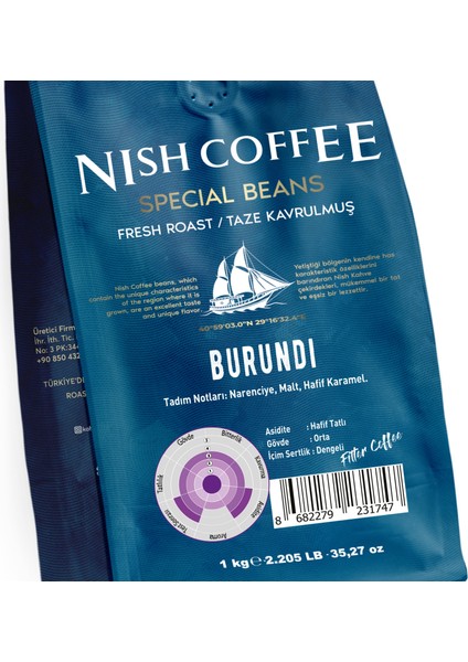 Filtre Kahve Nish Özel Seri Burundi 1 Kg Çekirdek Kahve