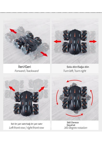Uzaktan Kumanda Dublör Döner Işık Şarjı Dört Tekerlekten Çekiş Yanal Sürüklenme Araba (Yurt Dışından)