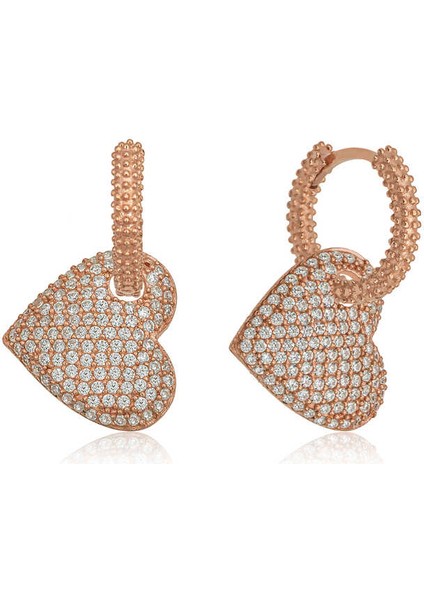 Gümüş Rose Halka Kalp Bayan Küpe