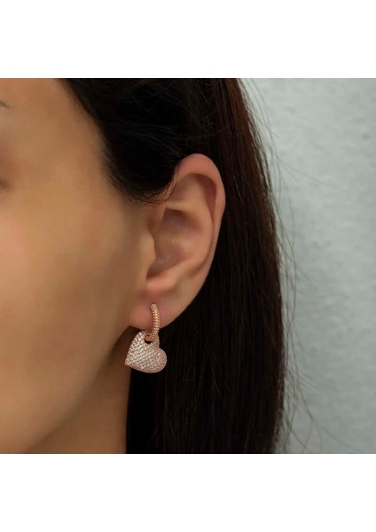 Gümüş Rose Halka Kalp Bayan Küpe modelleri