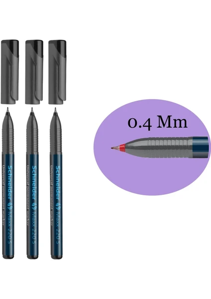 Maxx 220 S 0.4 mm Asetat Kalemi 3 Lü Set Siyah