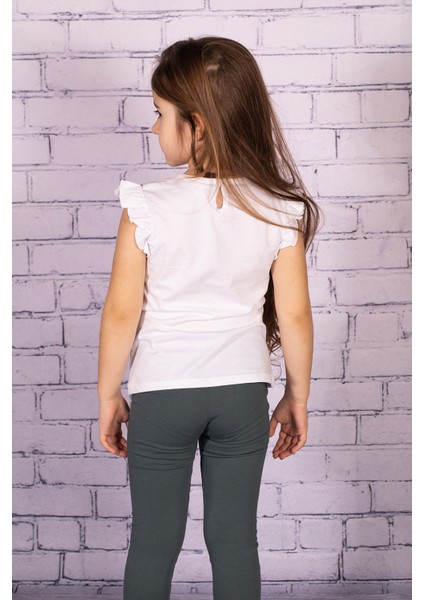 Kız Bebek Deniz Kızı Baskılı Beyaz Kolları Fırfırlı T-Shirt fiyatları