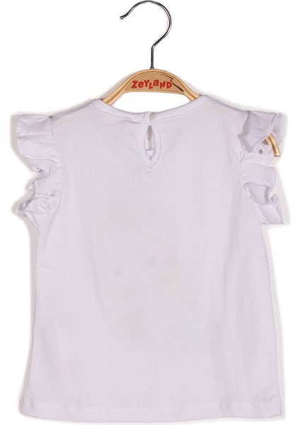Kız Bebek Deniz Kızı Baskılı Beyaz Kolları Fırfırlı T-Shirt fırsatları