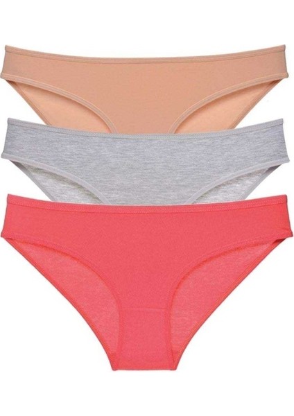 3 Adet Süper Eko Set Likralı Kadın Slip Külot Ten Gri Fuşya